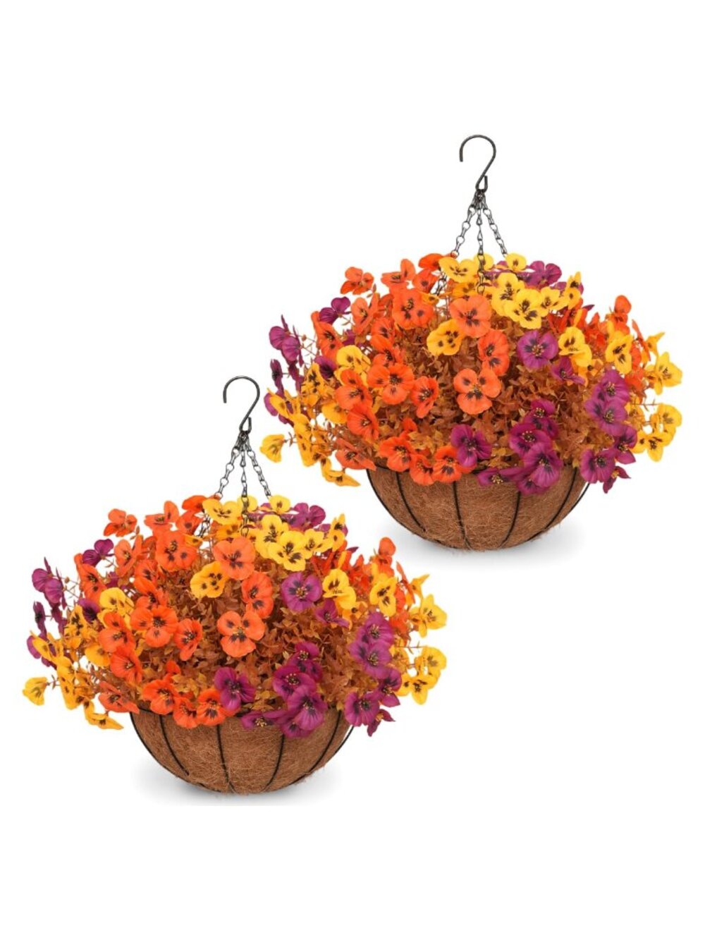 2 Set Artificial Hanging Flower Baskets Outdoor Fall Decor UV Resistant Silk